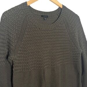 Talbots Sweater Medium Crew Neck Knit Sweate‎ Olive Green Long Sleeve